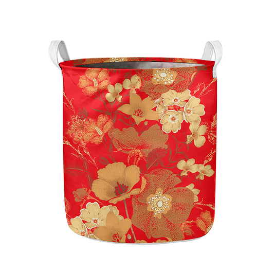 Vintage Chinese Flower Print Collapsible Laundry Basket