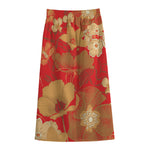 Vintage Chinese Flower Print Cotton Front Slit Maxi Skirt
