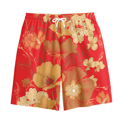 Vintage Chinese Flower Print Cotton Shorts
