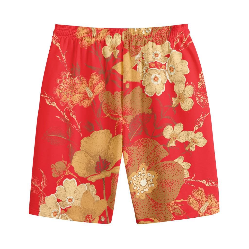 Vintage Chinese Flower Print Cotton Shorts