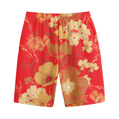 Vintage Chinese Flower Print Cotton Shorts