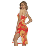 Vintage Chinese Flower Print Cross Back Cami Dress