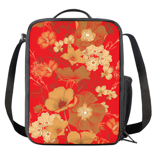 Vintage Chinese Flower Print Crossbody Lunch Bag