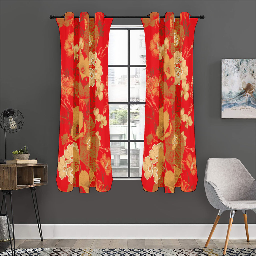 Vintage Chinese Flower Print Curtain