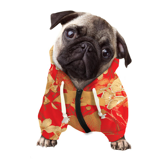 Vintage Chinese Flower Print Dog Zip Up Hoodie