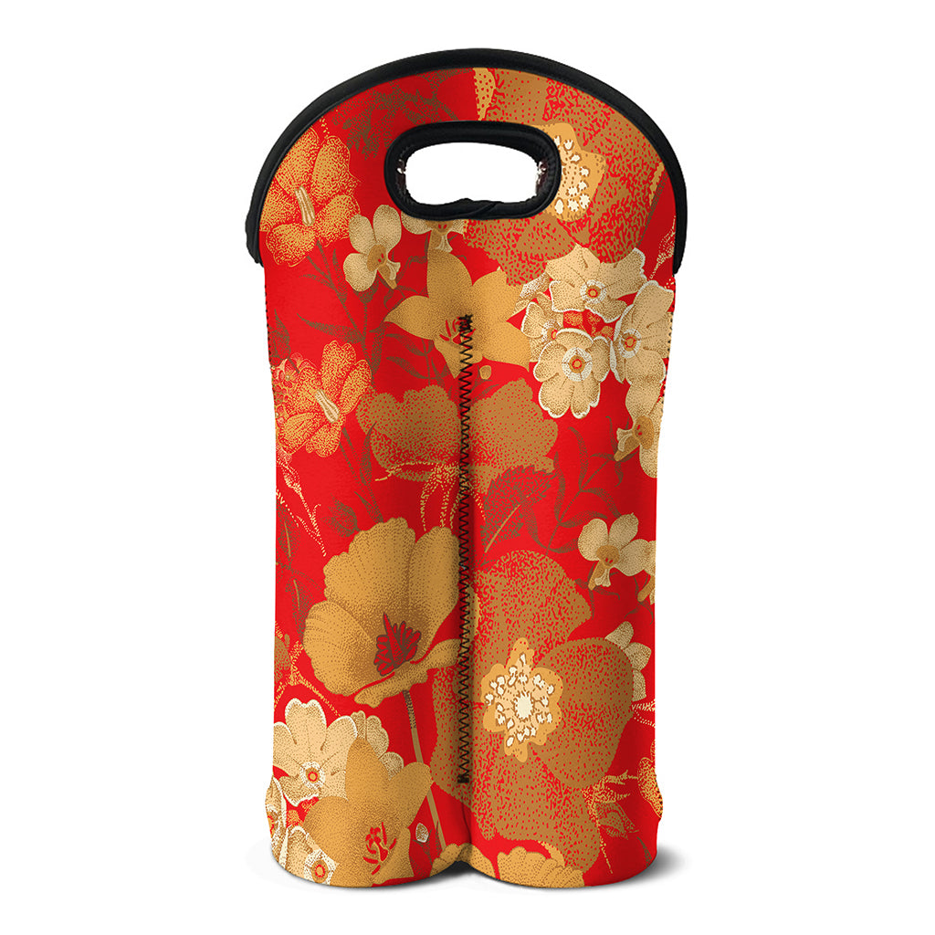 Vintage Chinese Flower Print Double Neoprene Wine Tote