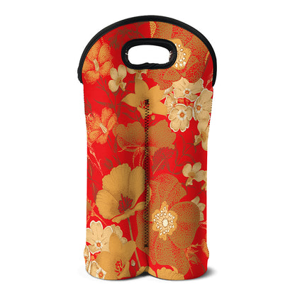 Vintage Chinese Flower Print Double Neoprene Wine Tote