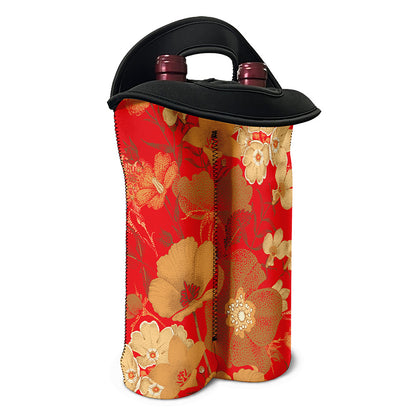 Vintage Chinese Flower Print Double Neoprene Wine Tote