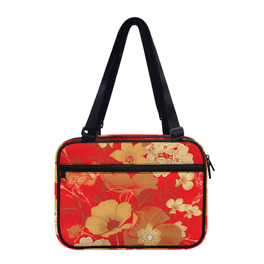 Vintage Chinese Flower Print Double Strap Bible Bag