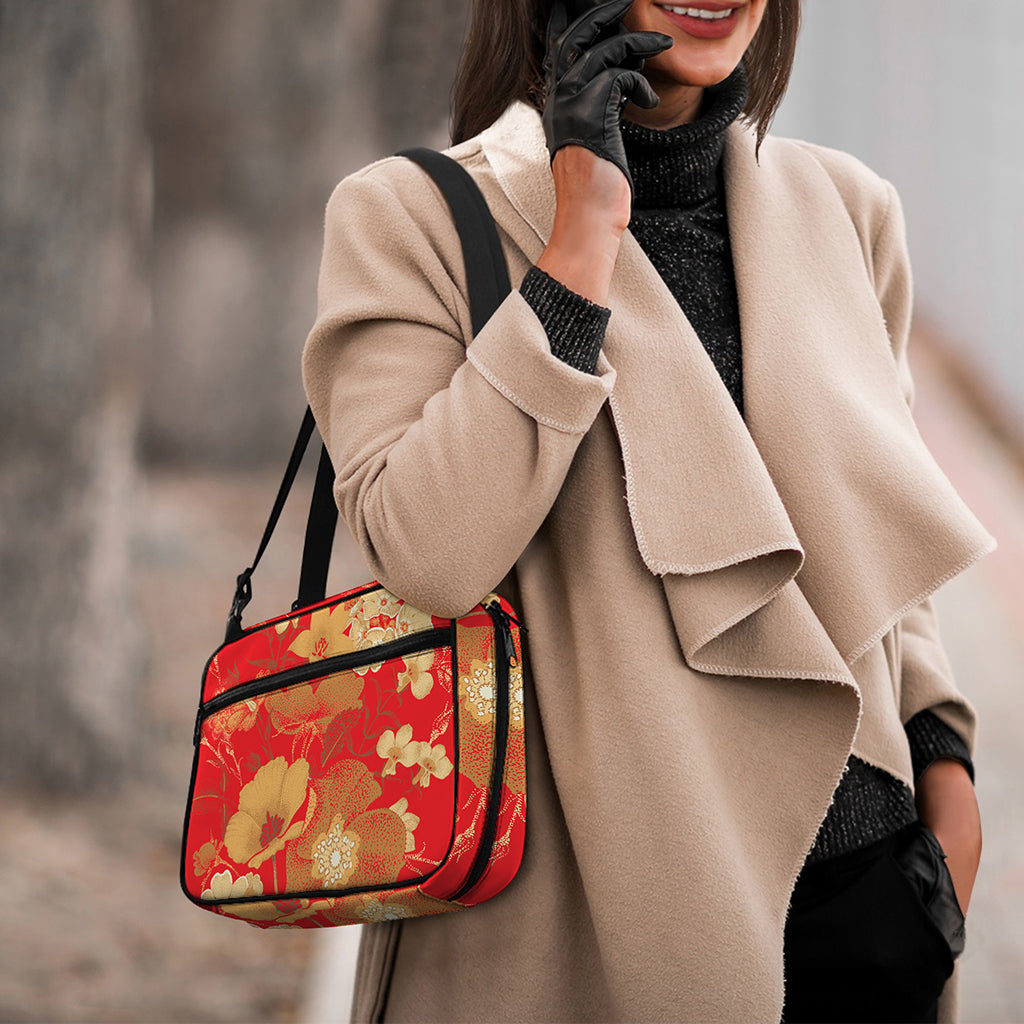 Vintage Chinese Flower Print Double Strap Bible Bag