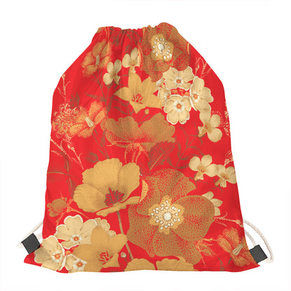 Vintage Chinese Flower Print Drawstring Bag
