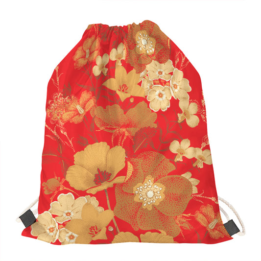 Vintage Chinese Flower Print Drawstring Bag