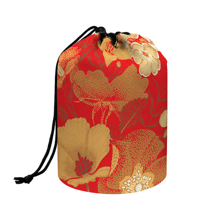 Vintage Chinese Flower Print Drawstring Makeup Bag