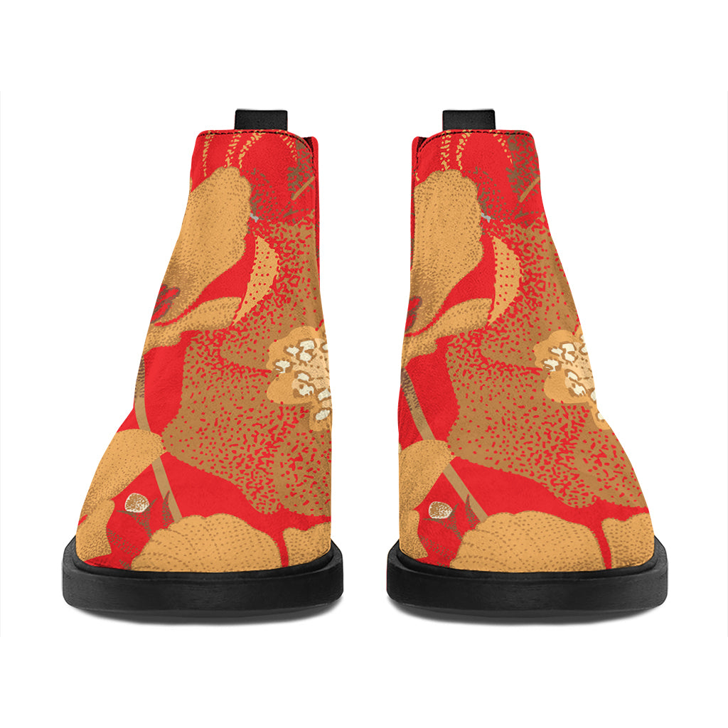 Vintage Chinese Flower Print Flat Ankle Boots