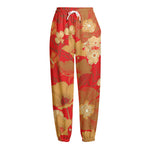 Vintage Chinese Flower Print Fleece Lined Knit Pants