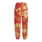 Vintage Chinese Flower Print Fleece Lined Knit Pants