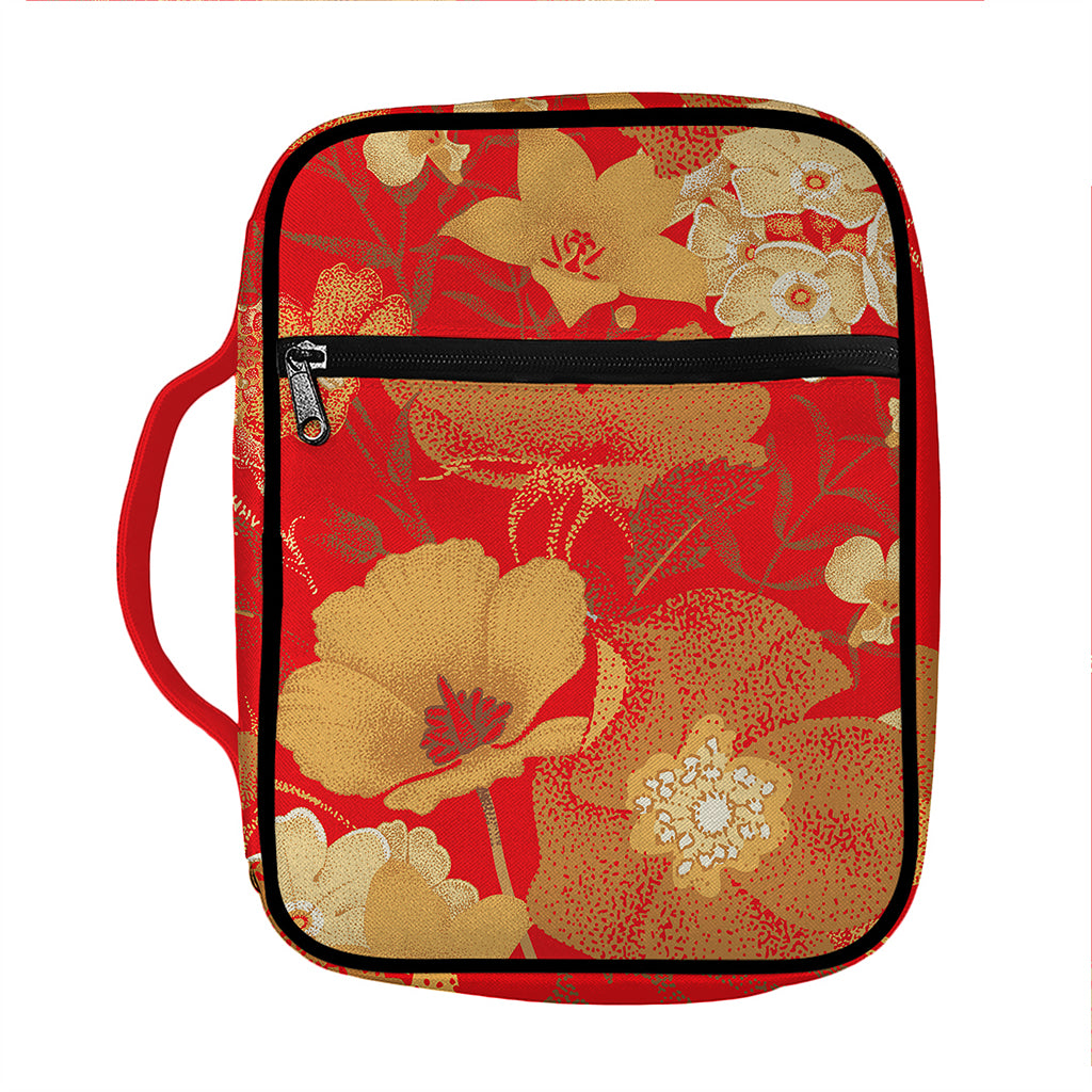Vintage Chinese Flower Print Front Pocket Bible Bag