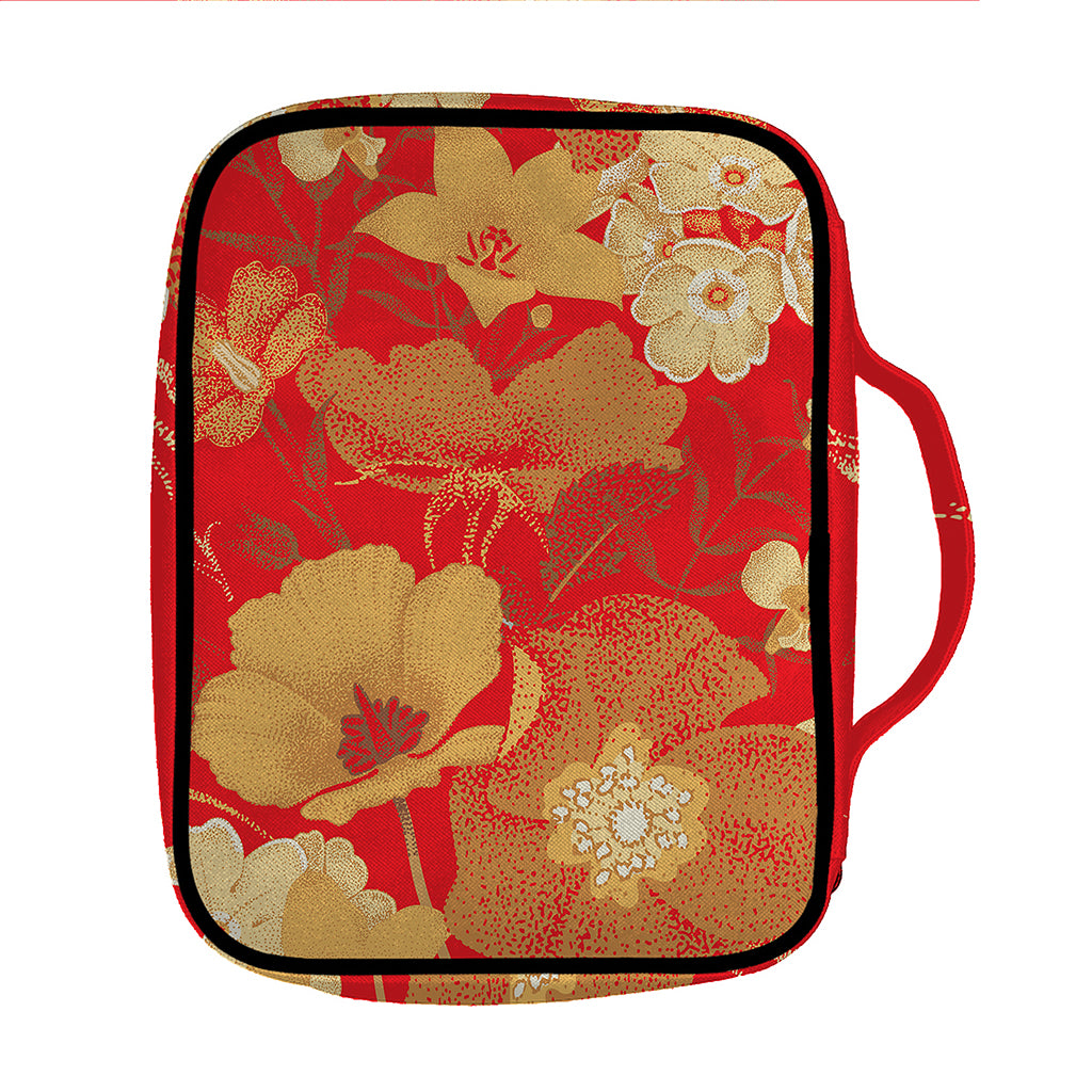 Vintage Chinese Flower Print Front Pocket Bible Bag