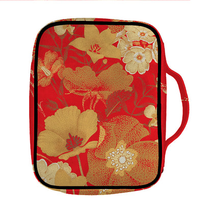 Vintage Chinese Flower Print Front Pocket Bible Bag
