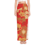 Vintage Chinese Flower Print High Slit Maxi Skirt