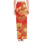 Vintage Chinese Flower Print High Slit Maxi Skirt