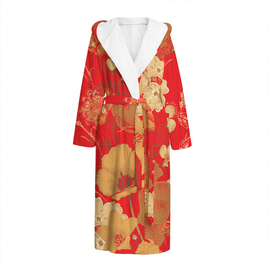 Vintage Chinese Flower Print Hooded Bathrobe