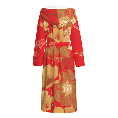 Vintage Chinese Flower Print Hooded Bathrobe