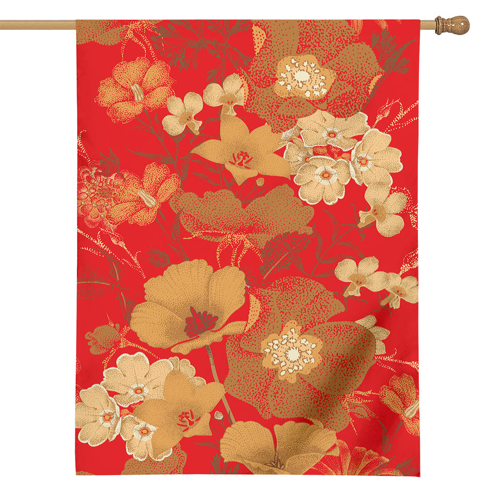 Vintage Chinese Flower Print House Flag