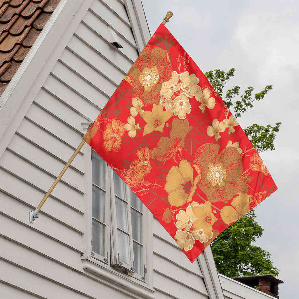 Vintage Chinese Flower Print House Flag