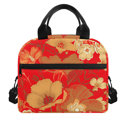 Vintage Chinese Flower Print Insulated Lunch Bag