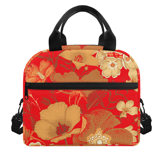 Vintage Chinese Flower Print Insulated Lunch Bag
