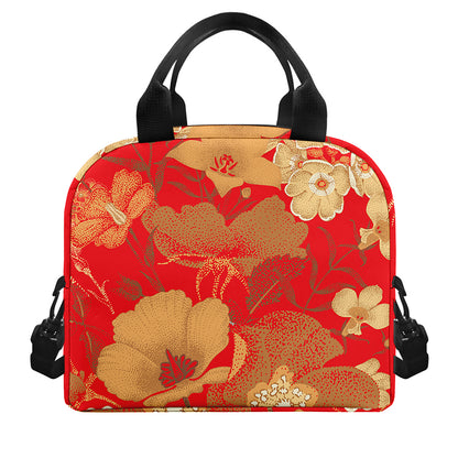 Vintage Chinese Flower Print Insulated Lunch Bag