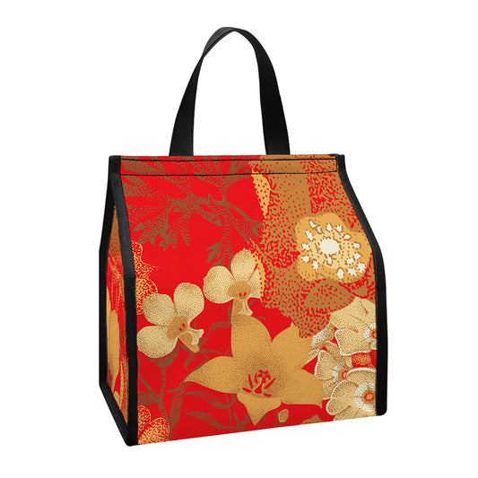 Vintage Chinese Flower Print Insulated Lunch Tote