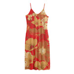 Vintage Chinese Flower Print Jersey Midi Cami Dress