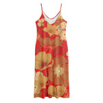 Vintage Chinese Flower Print Jersey Midi Cami Dress