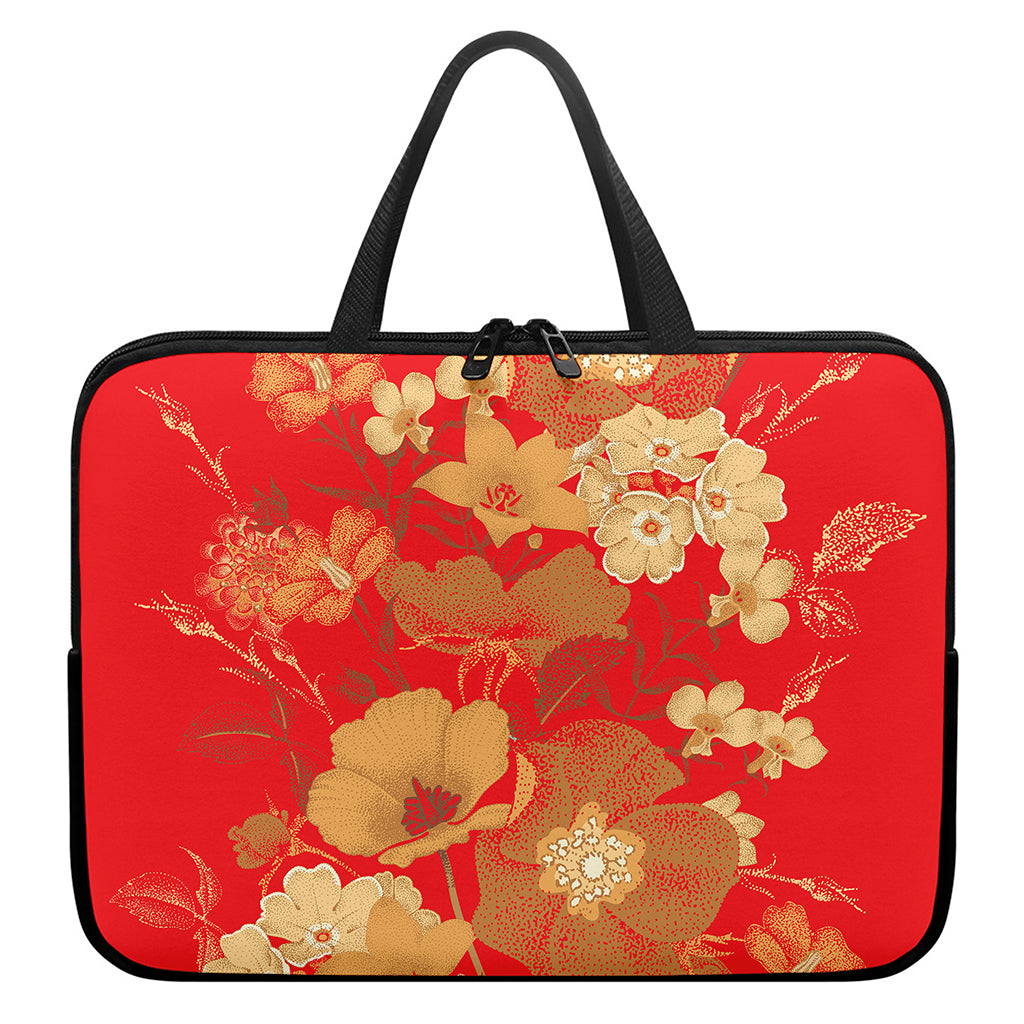 Vintage Chinese Flower Print Laptop Sleeve With Handle