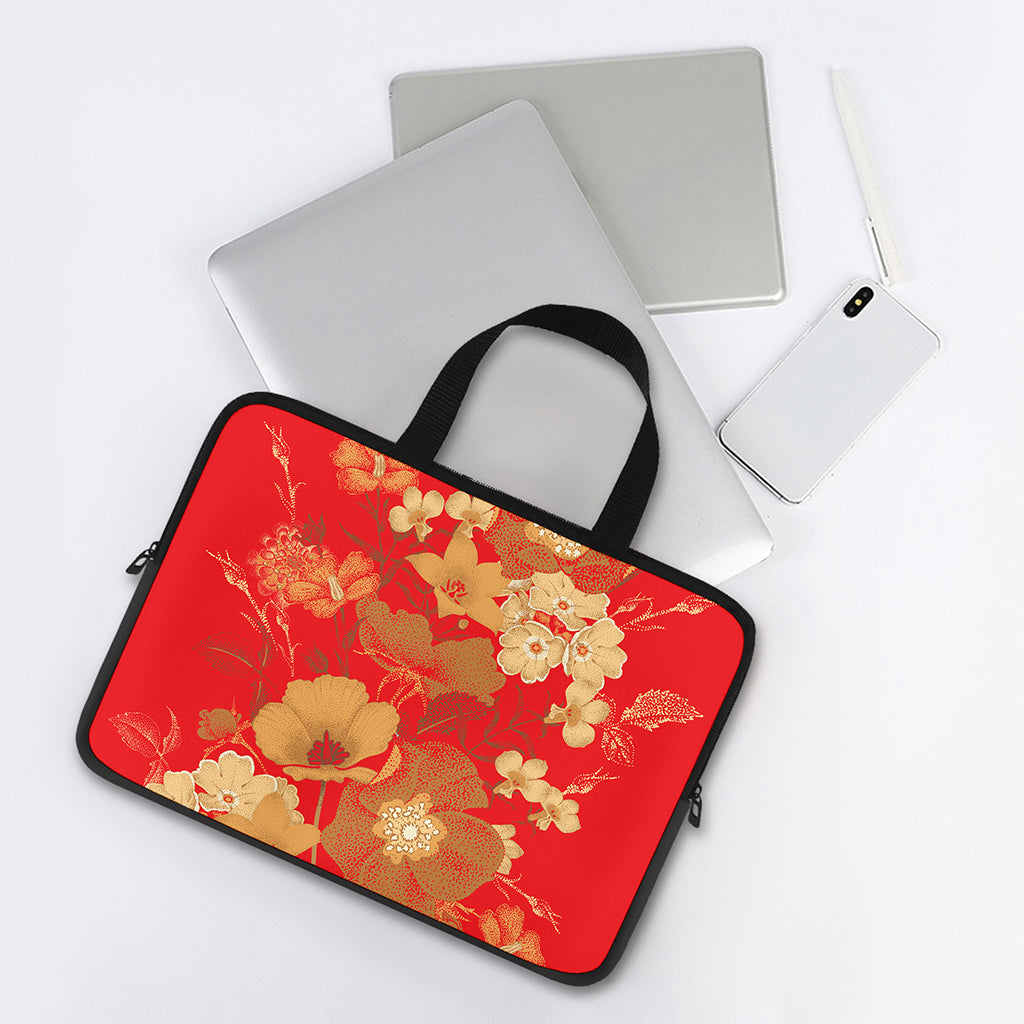 Vintage Chinese Flower Print Laptop Sleeve With Handle
