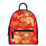 Vintage Chinese Flower Print Leather Backpack