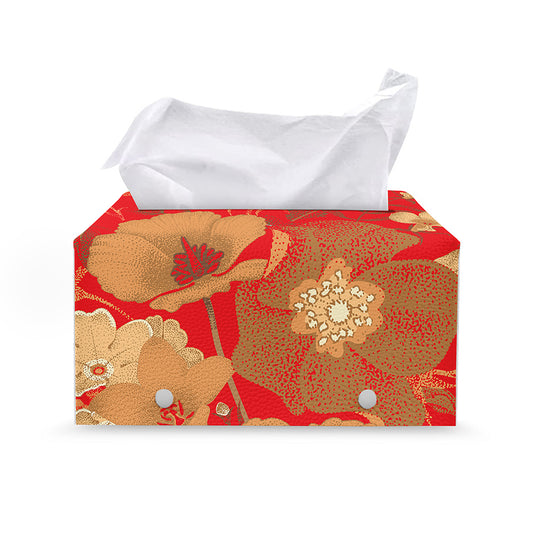 Vintage Chinese Flower Print Leather Tissue Box Cover