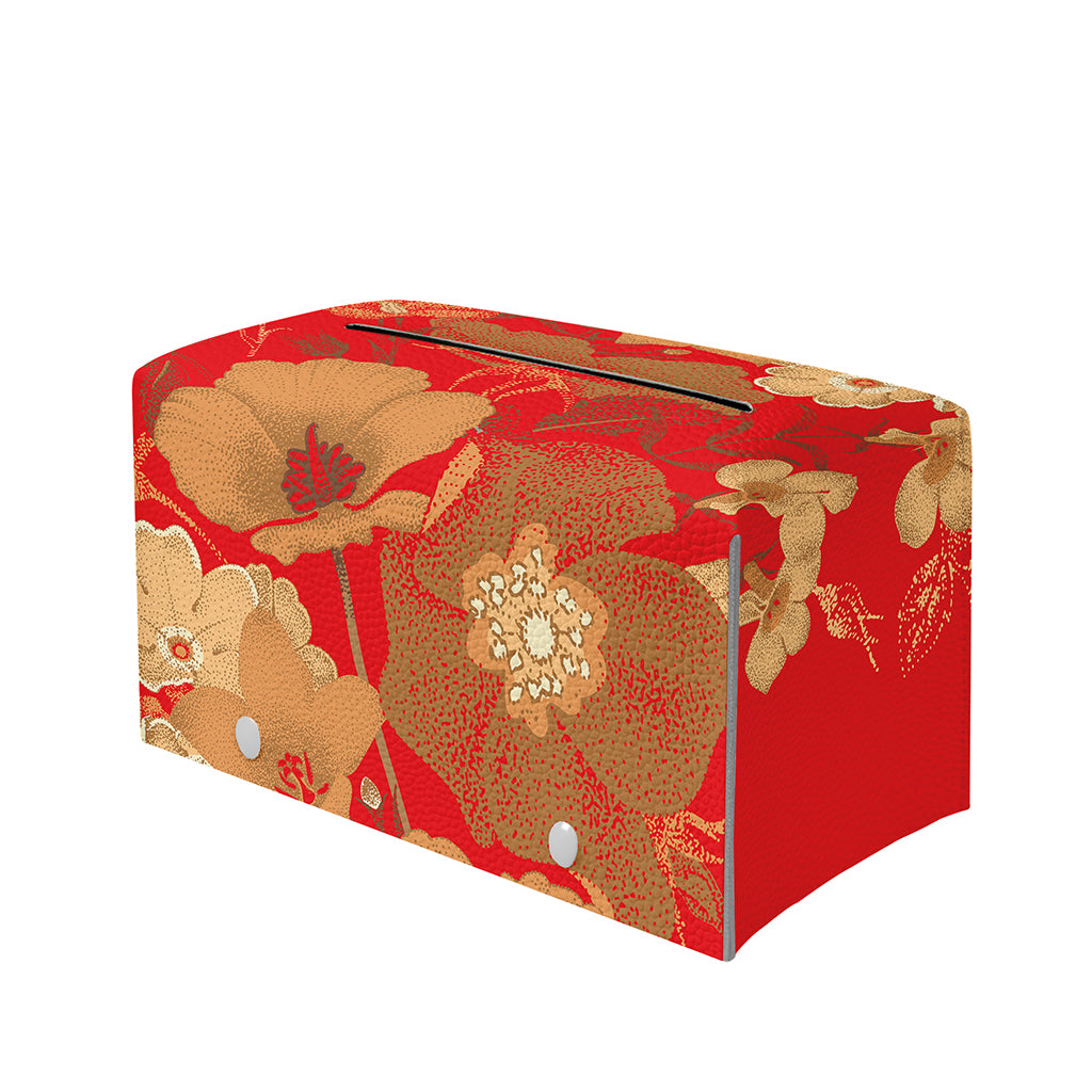 Vintage Chinese Flower Print Leather Tissue Box Cover