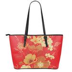 Vintage Chinese Flower Print Leather Tote Bag