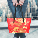 Vintage Chinese Flower Print Leather Tote Bag