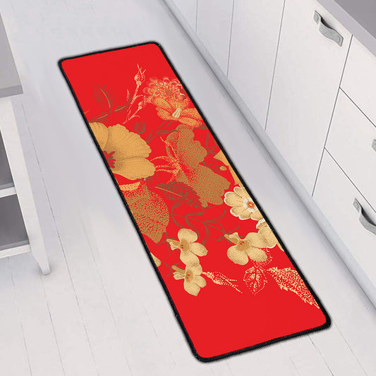 Vintage Chinese Flower Print Long Kitchen Mat