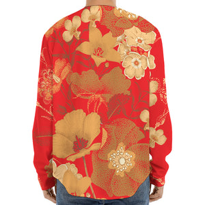 Vintage Chinese Flower Print Long Sleeve Baseball Jersey