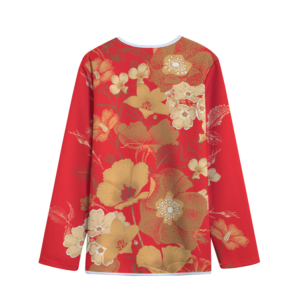 Vintage Chinese Flower Print Long Sleeve Short Coat