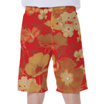 Vintage Chinese Flower Print Men's Beach Shorts