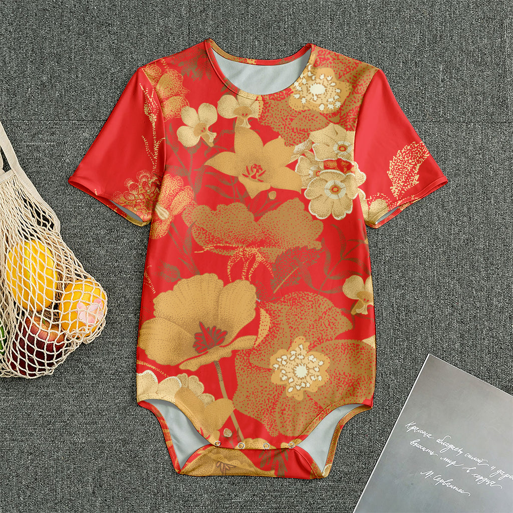 Vintage Chinese Flower Print Men's Bodysuit