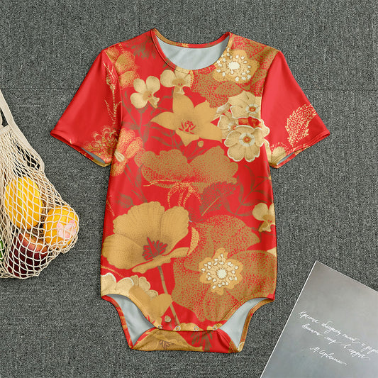 Vintage Chinese Flower Print Men's Bodysuit