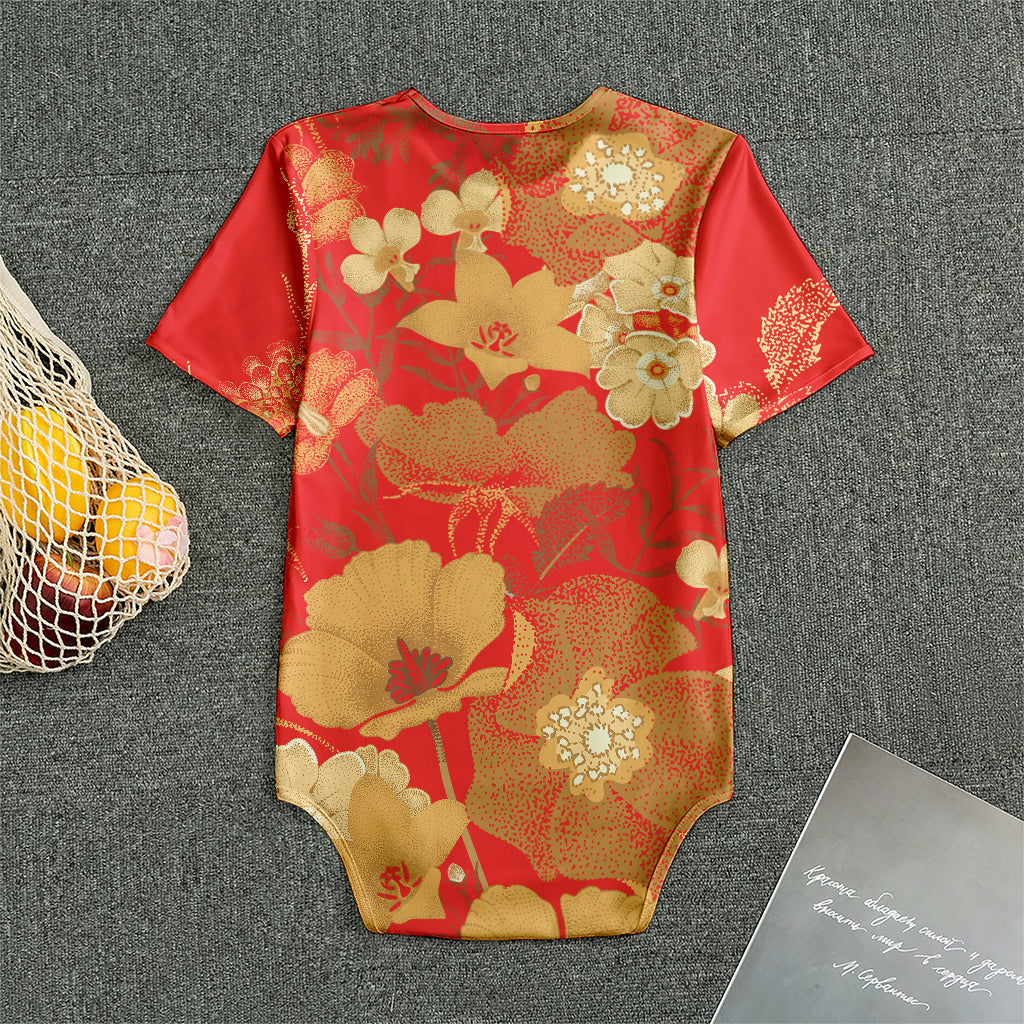 Vintage Chinese Flower Print Men's Bodysuit