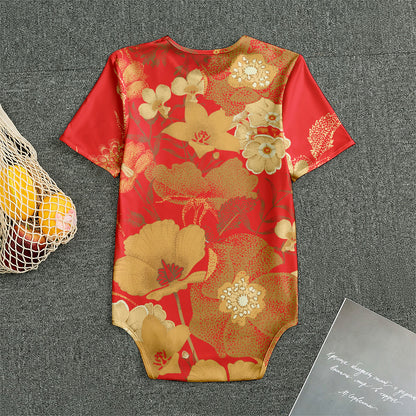 Vintage Chinese Flower Print Men's Bodysuit